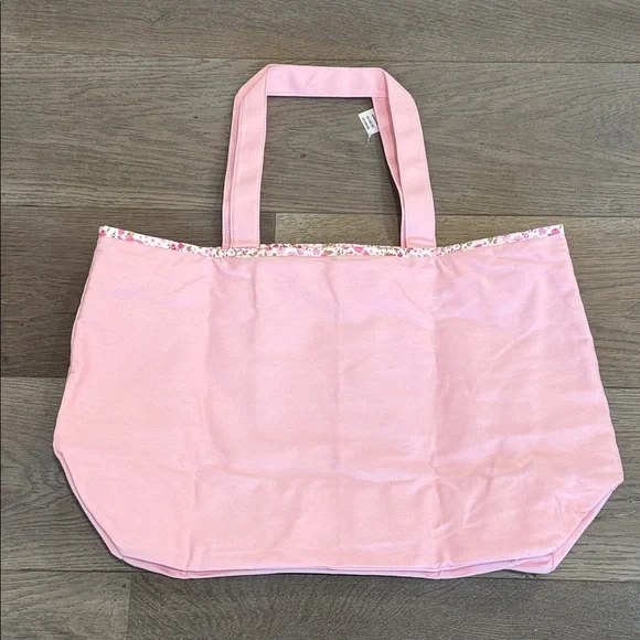 Victoria’s Secret PINK Pink Canvas Floral Embroidered Tote Bag Zip Top 1 Pocket - Picture 8 of 11
